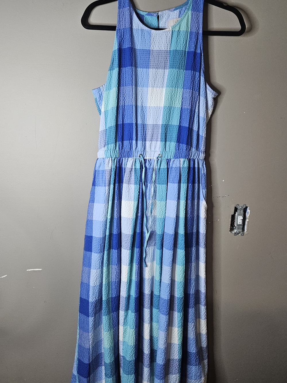LOFT Blue & Teal Plaid Sleeveless Dress